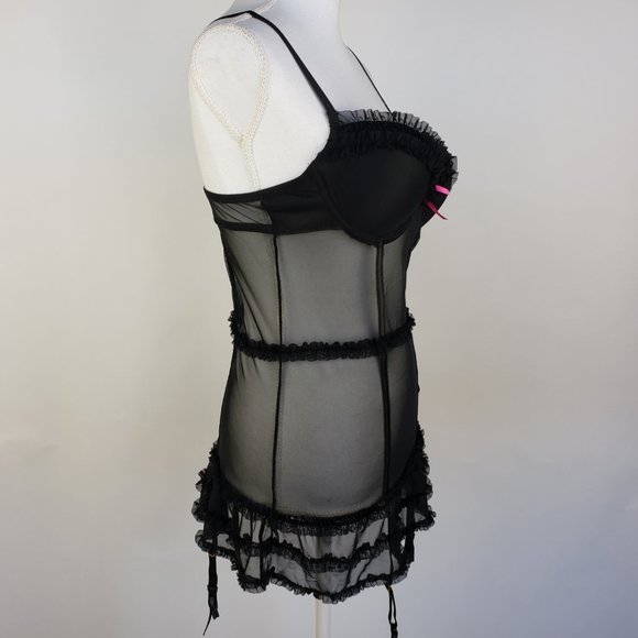 Daisy Fuentes Push Up Underwire Corset Thong Black - Picture 4 of 8